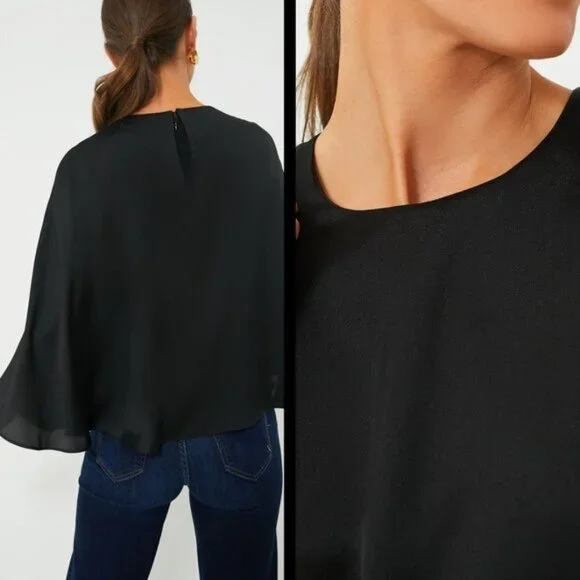 Tuckernuck NEW Black Selma Satin Twill Cape Flowy Round Neck Blouse Top Size XL - Picture 3 of 8